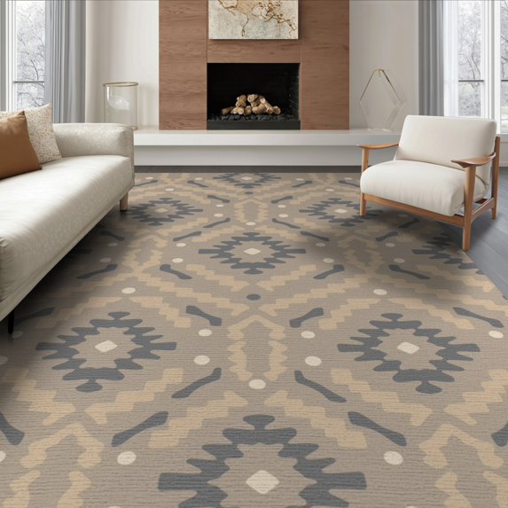 ODIKA 6'x9' Beige Gray Southwestern Diamond Medallion Washable Area Rug Geometric Aztec Inspired Motifs with Traditional Non-Slip, Chair-Friendly, for Dining Room, Under Table, Office Décor