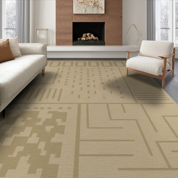 ODIKA 6'x9' Beige Green Geometric Maze Design Washable Area Rug Intricate Modern Patterns with Accents for Family Room, Living Mater Bedroom, Non-Slip, Easy Care