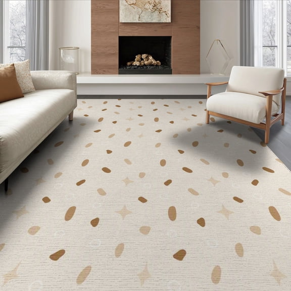 ODIKA 6'x9' Beige Haven Star Bleached Performance Washable Area Rug Modern Abstract Style With Geometric Motifs And Design Easy Care, Non-Shedding, for Queen Size Bedroom Under Bed Master Suite