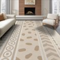 thumbnail image 1 of ODIKA 6'x9' Beige Sand Multi Pattern Geometric Striped Washable Area Rug Contemporary Vertical Bands Dots Ovals for Queen Size Bedroom, Under Bed, Master Suite, Easy Care, Non-Shedding, 1 of 7