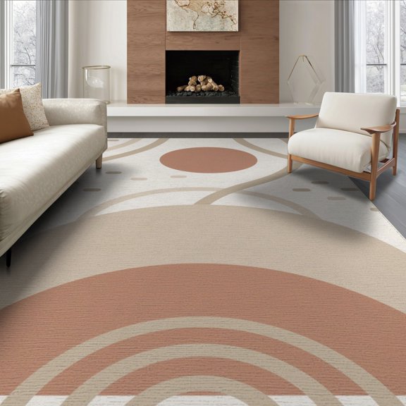 ODIKA 6'x9' Beige Terracotta Abstract Geometric Washable Area Rug Modern Minimalist Circles Arches Artistic Pattern for Dining Room, Under Table, Office Décor, Non-Slip Chair-Friendly