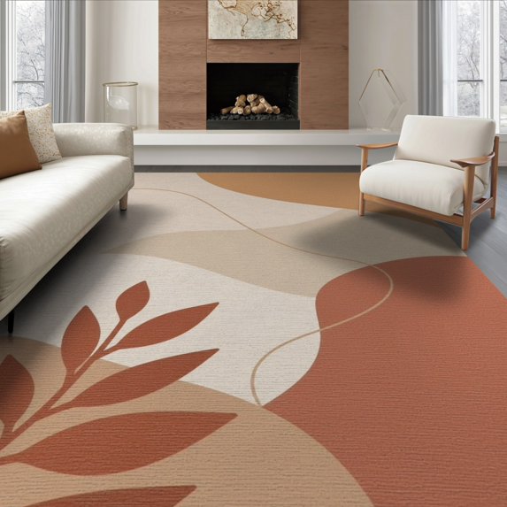 ODIKA 6'x9' Beige Terracotta Minimal Abstract Art Washable Area Rug Modern Landscape with Organic Shapes for Queen Size Bedroom, Under Bed, Master Suite, Easy Care, Non-Shedding