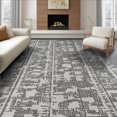 thumbnail image 1 of ODIKA 6'x9' Black Gray Geometric Design Washable Area Rug Modern Handwoven Indoor Outdoor Style for Queen Size Bedroom, Under Bed, Master Suite, Easy Care, Non-Shedding, 1 of 7
