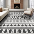 thumbnail image 1 of ODIKA 6'x9' Black White Geometric Banded Washable Area Rug Multi-Row Striped Motif with Concentric Circles for Dining Room, Under Table, Office Décor, Non-Slip Chair-Friendly, 1 of 7