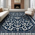 thumbnail image 1 of ODIKA 6'x9' Washable Area Rug Blue Cream Ornate Medallion Design Elegant Scrollwork with Intricate Borders for Family Room, Living Room, Master Bedroom, Non-Slip, Easy Care, 1 of 7
