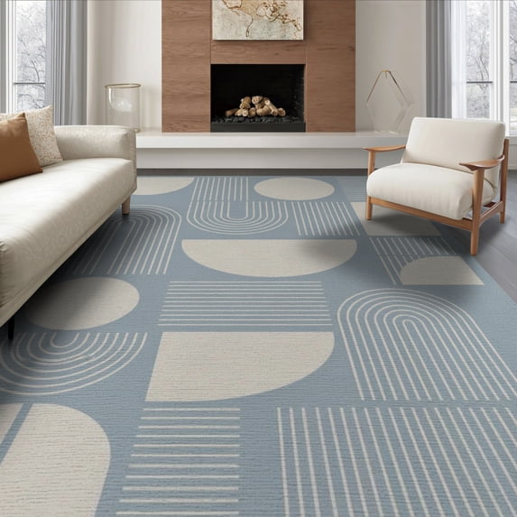 ODIKA 6'x9' Blue Cream Soft Art Deco Arch Design Washable Area Rug Geometric Elegance with Modern Flair Easy Care, Non-Shedding, for Queen Size Bedroom Under Bed Master Suite
