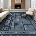 thumbnail image 1 of ODIKA 6'x9' Blue Geometric Charcoal Design Washable Area Rug Modern Abstract Pattern Style for Dining Room, Under Table, Office Décor, Non-Slip Chair-Friendly, 1 of 7