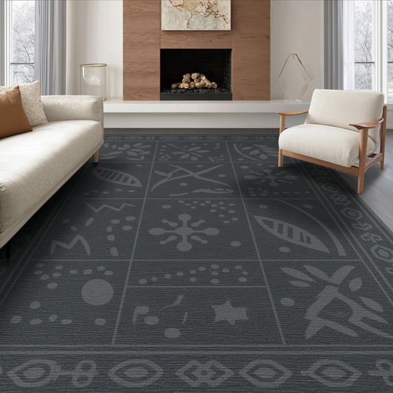 ODIKA 6'x9' Blue Midnight Geometric Design Washable Area Rug Intricate Ocean-Inspired Motifs and Patterns for Queen Size Bedroom, Under Bed, Master Suite, Easy Care, Non-Shedding