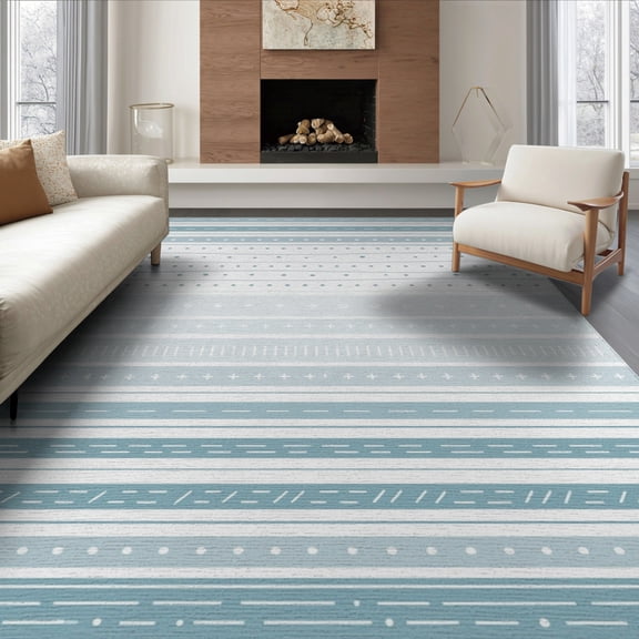 ODIKA 6'x9' Blue Sky Hand Loom Knotted Design Washable Area Rug Modern Geometric Pattern with Motifs Non-Slip, Easy Care, for Family Room, Living Mater Bedroom