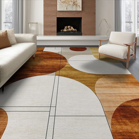 ODIKA 6'x9' Boho Cuprum Motif with Metallic Inspired Abstract Geometric Washable Area Rug Easy Care, Non-Shedding, for Queen Size Bedroom Under Bed Master Suite