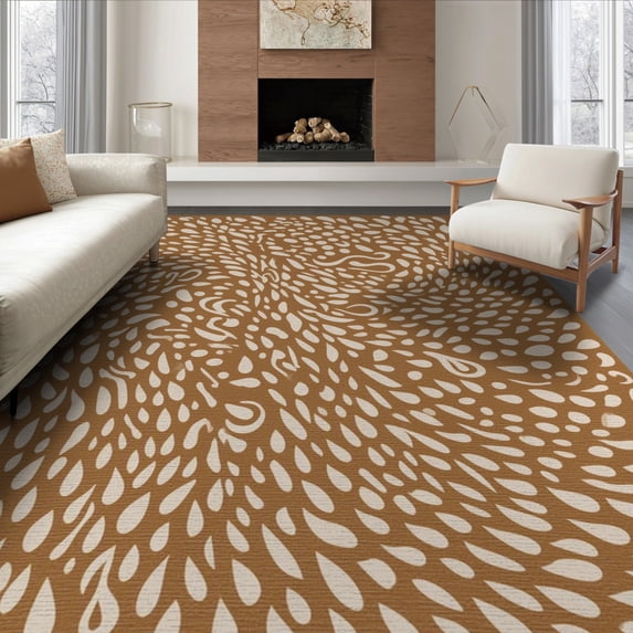 ODIKA 6'x9' Brown Abstract Leaf Elegance Design Washable Area Rug Elegant Geometric Foliate with Artistic Symmetry Easy Care, Non-Shedding, for Queen Size Bedroom Under Bed Master Suite