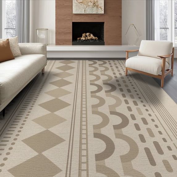 ODIKA 6'x9' Brown Beige Geometric Pattern Washable Area Rug Modern Design with Natural Motifs for Dining Room, Under Table, Office Décor, Non-Slip Chair-Friendly