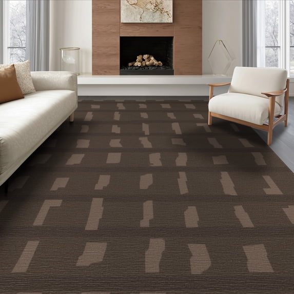 ODIKA 6'x9' Brown Modern Abstract Geometric Block Washable Area Rug Contemporary Minimalist Grid Layout with Irregular for Dining Room, Under Table, Office Décor, Non-Slip Chair-Friendly