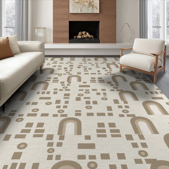 ODIKA 6'x9' Cement Geometric Archway Design Washable Area Rug Modern Handwoven Indoor Outdoor Elegance Easy Care, Non-Shedding, for Queen Size Bedroom Under Bed Master Suite