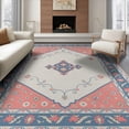 thumbnail image 1 of ODIKA 6'x9' Coral Blue Traditional Medallion Washable Area Rug Ornate Diamond Center Motif With Floral Border Non-Slip, Chair-Friendly, for Dining Room, Under Table, Office Décor, 1 of 7