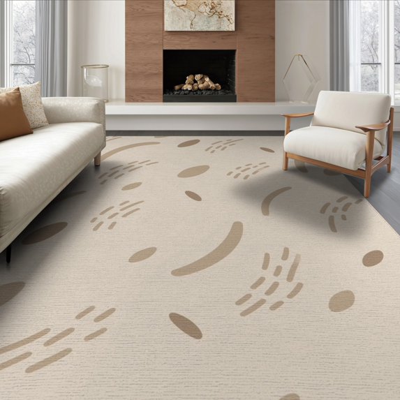 ODIKA 6'x9' Cream Sand Abstract Curved Lines Washable Area Rug Modern Minimalist Geometric Motifs Contemporary Non-Slip, Chair-Friendly, for Dining Room, Under Table, Office Décor