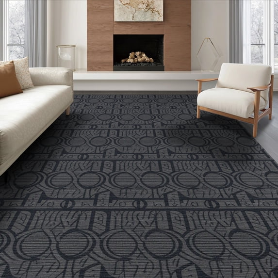 ODIKA 6'x9' Dark Gray Diamond Geometric Washable Area Rug Interlocking Motifs With Repeating Chain And Modern Abstract Non-Slip, Chair-Friendly, for Dining Room, Under Table, Office Décor