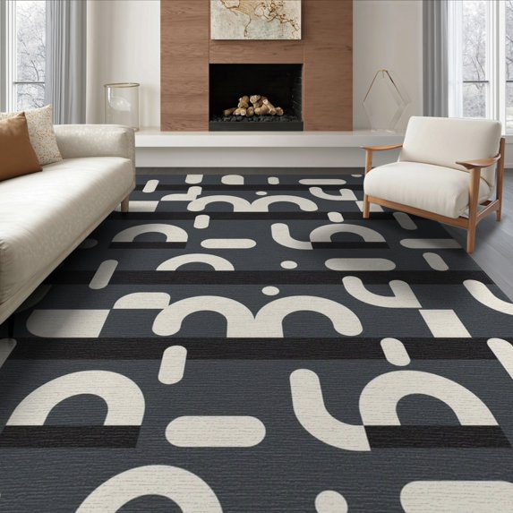ODIKA 6'x9' Dark Gray Geometric Checkered Washable Area Rug Modern Abstract Design With Bold Shapes And Clean Lines for Queen Size Bedroom, Under Bed, Master Suite, Easy Care, Non-Shedding