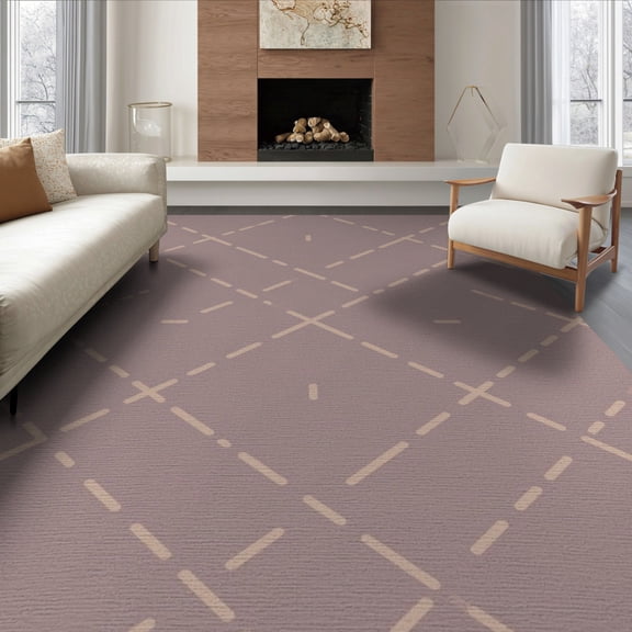ODIKA 6'x9' Dusty Rose Geometric Cross Stitch Natural Washable Area Rug Contemporary Minimalist Diamond Grid Motif Easy Care, Non-Shedding, for Queen Size Bedroom Under Bed Master Suite