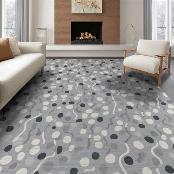 ODIKA 6'x9' Gray Abstract Dots and Flowing Washable Area Rug Modern Scattered Oval Motifs with Wavy Streamline for Dining Room, Under Table, Office Décor, Non-Slip Chair-Friendly