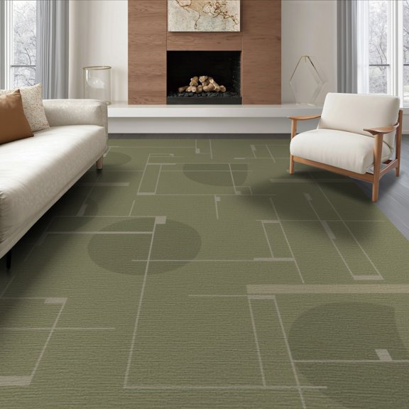 ODIKA 6'x9' Green Beige Geometric Moss Design Washable Area Rug Modern Abstract Lines with Natural Motifs Non-Slip, Easy Care, for Family Room, Living Mater Bedroom