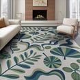 thumbnail image 1 of ODIKA 6'x9' Green Blue Tropical Botanical Leaves Washable Area Rug Modern Scandinavian Style Foliage Motifs Non-Slip, Chair-Friendly, for Dining Room, Under Table, Office Décor, 1 of 7