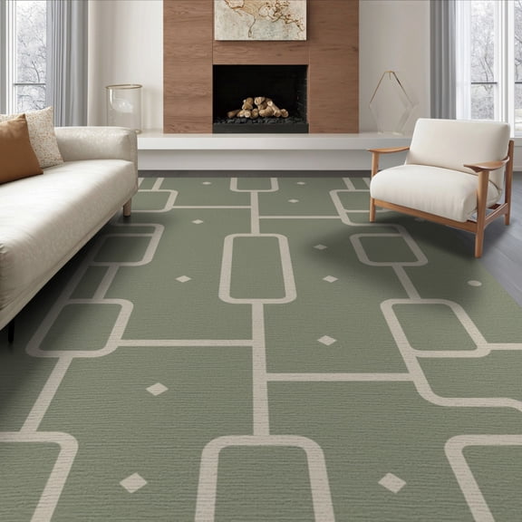 ODIKA 6'x9' Green Sage Geometric Interlocking Washable Area Rug Modern Abstract Maze with Diamond Accent for Family Room, Living Mater Bedroom, Non-Slip, Easy Care