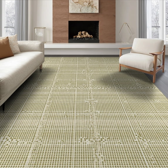 ODIKA 6'x9' Green Sage Handwoven Dotted Grid Washable Area Rug Contemporary Geometric Micro Dot Indoor for Dining Room, Under Table, Office Décor, Non-Slip Chair-Friendly