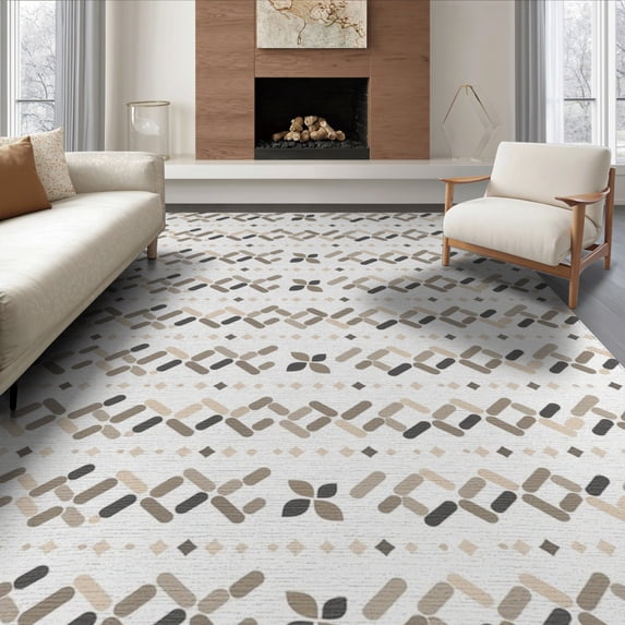 ODIKA 6'x9' Grey Beige Geometric Indoor/Outdoor Washable Area Rug Modern Abstract Pattern with for Family Room, Living Mater Bedroom, Non-Slip, Easy Care