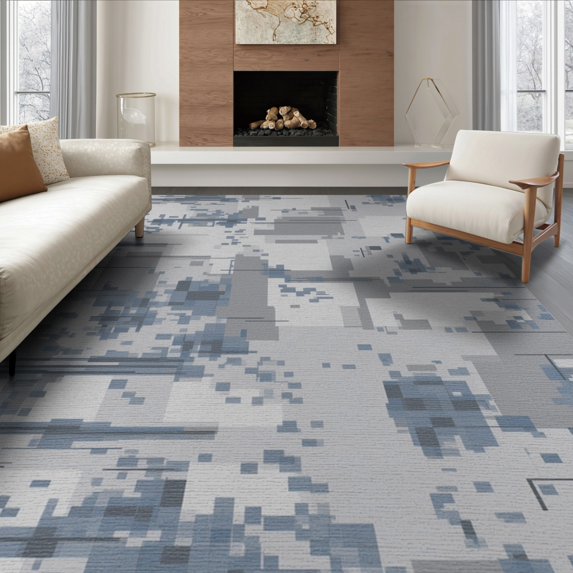 ODIKA 6'x9' Grey Blue Abstract Design Washable Area Rug Modern Geometric Pattern with Feature Easy Care, Non-Shedding, for Queen Size Bedroom Under Bed Master Suite