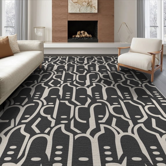 ODIKA 6'x9' Ivory Geometric Handwoven Design Washable Area Rug Contemporary Abstract Pattern for Interiors Non-Slip, Easy Care, for Family Room, Living Mater Bedroom