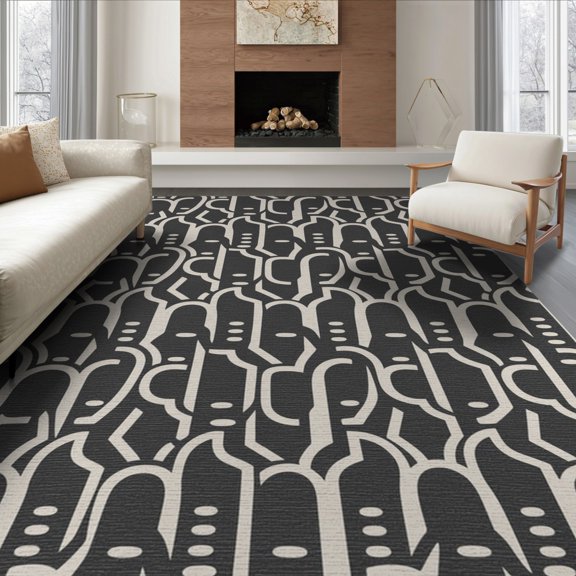 ODIKA 6'x9' Ivory Geometric Handwoven Design Washable Area Rug Contemporary Abstract Pattern for Interiors Non-Slip, Easy Care, for Family Room, Living Mater Bedroom