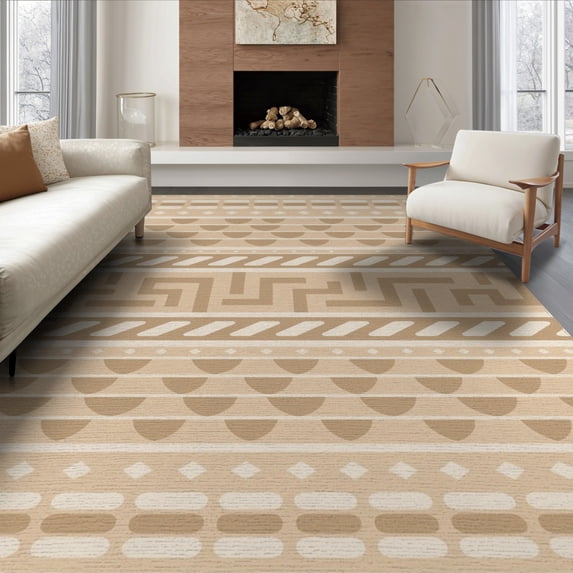 ODIKA 6'x9' Ivory Geometric Handwoven Design Washable Area Rug Intricate Patterns with Modern Aesthetic Touch Non-Slip, Easy Care, for Family Room, Living Mater Bedroom