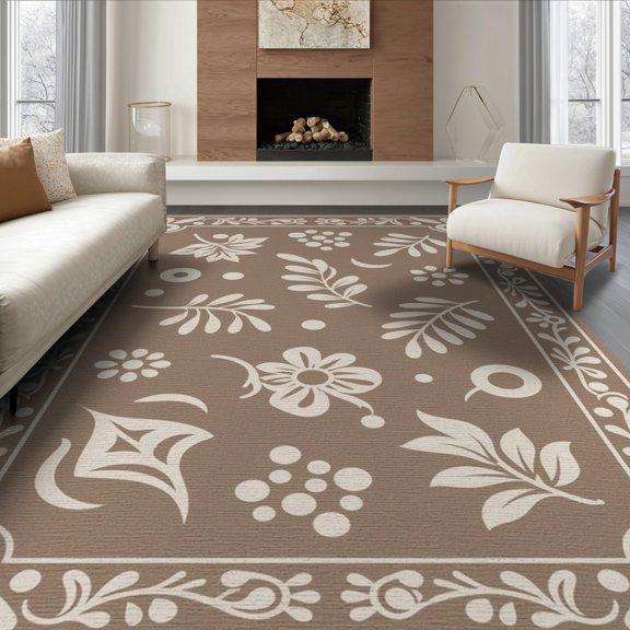 ODIKA 6'x9' Ivory Rose Garden Botanical Floral Border Washable Area Rug Traditional Ornate Decorative Pattern with Elegant Easy Care, Non-Shedding, for Queen Size Bedroom Under Bed Master Suite