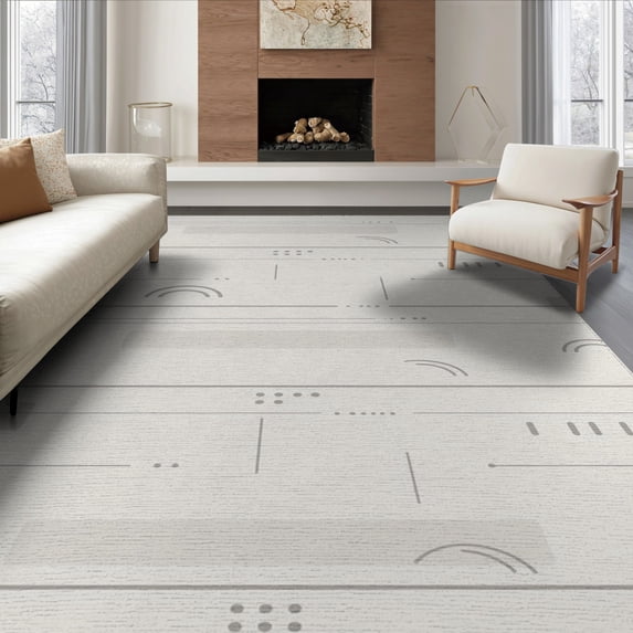 ODIKA 6'x9' Khaki Looped Design Washable Area Rug Modern Geometric Lines and Arcs Pattern for Dining Room, Under Table, Office Décor, Non-Slip Chair-Friendly