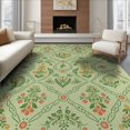 thumbnail image 1 of ODIKA 6'x9' Light Green Botanical Floral Diamond Washable Area Rug Traditional Symmetrical Motifs With Ornate Vine Scrollwork And Decorative Non-Slip, Easy Care, for Family Room, Living Mater Bedroom, 1 of 7