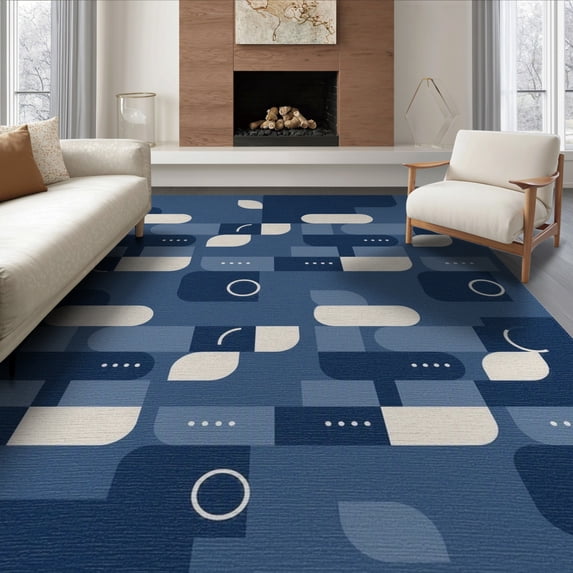 ODIKA 6'x9' Navy Blue Geometric Tufted Washable Area Rug Modern Abstract With Clean Lines And Contemporary Style for Dining Room, Under Table, Office Décor, Non-Slip Chair-Friendly