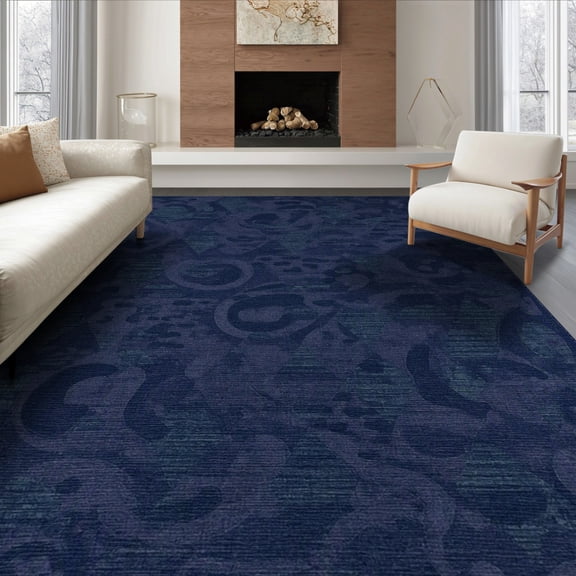 ODIKA 6'x9' Navy Blue Mosaic Tufted Abstract Washable Area Rug Contemporary Textured Swirling Motifs With Layered Dimensional Non-Slip, Chair-Friendly, for Dining Room, Under Table, Office Décor