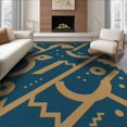 thumbnail image 1 of ODIKA 6'x9' Navy Blue Ochre Abstract Geometric Washable Area Rug Modern Artistic Stepped Forms Curved Lines Diamond Dots Minimalist Graphic Non-Slip, Easy Care, for Family Room, Living Mater Bedroom, 1 of 7