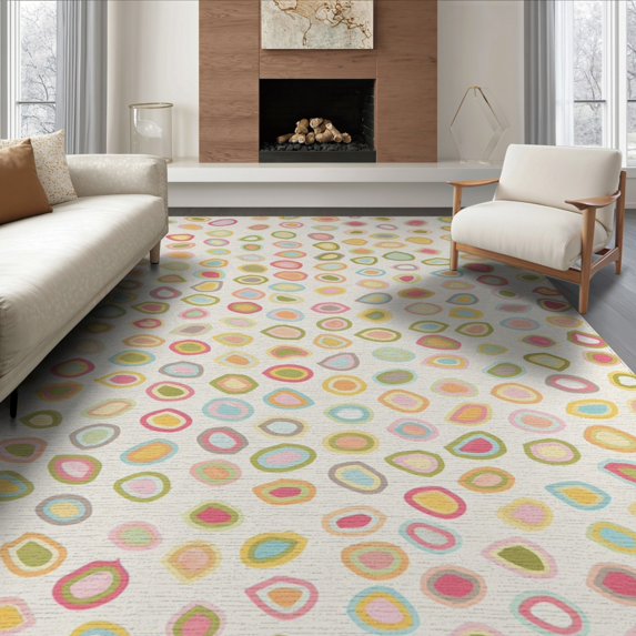ODIKA 6'x9' Pastel Multicolor Abstract Circles Washable Area Rug Playful Motif with Modern Flair for Dining Room, Under Table, Office Décor, Non-Slip Chair-Friendly