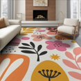 thumbnail image 1 of ODIKA 6'x9' Playful Multicolor Palette Botanical Washable Area Rug Retro Inspired Floral and Leaf Patterns for Dining Room, Under Table, Office Décor, Non-Slip Chair-Friendly, 1 of 7