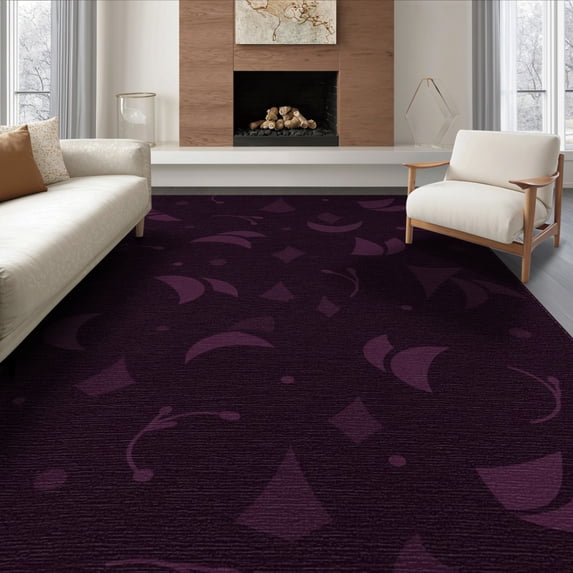 ODIKA 6'x9' Purple Deep Abstract Botanical Swirl Washable Area Rug Contemporary Motif with Flowing Leaf Non-Slip, Easy Care, for Family Room, Living Mater Bedroom