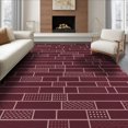 thumbnail image 1 of ODIKA 6'x9' Red Deep Geometric Brick Pattern Washable Area Rug Modern Rectangular Block Layout with Textured for Queen Size Bedroom, Under Bed, Master Suite, Easy Care, Non-Shedding, 1 of 5