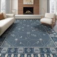 thumbnail image 1 of ODIKA 6'x9' Slate Blue Floral Charcoal Washable Area Rug Botanical Motif With Intricate Geometric Border Design Non-Slip, Easy Care, for Family Room, Living Mater Bedroom, 1 of 7