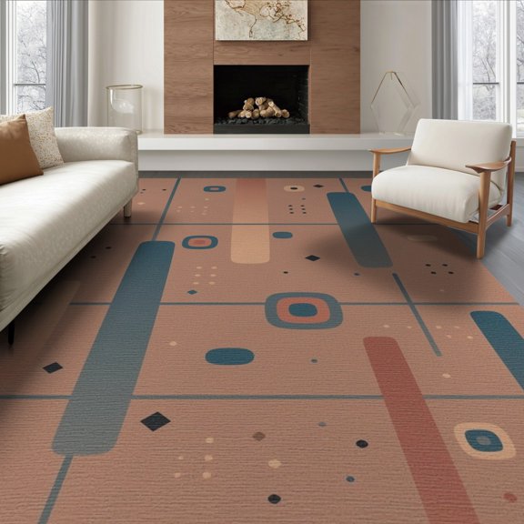 ODIKA 6'x9' Sunset Multi Modern Geometric Abstract Washable Area Rug Contemporary Minimalist Grid Layout with Rounded Easy Care, Non-Shedding, for Queen Size Bedroom Under Bed Master Suite
