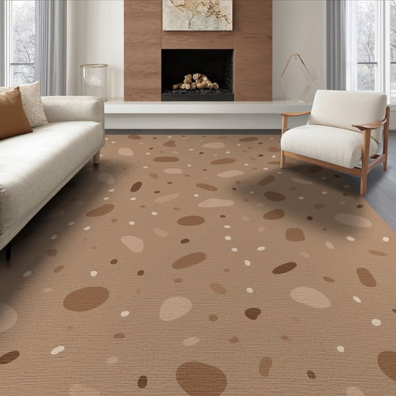 ODIKA 6'x9' Tan Beige Scattered Pebble Stone Abstract Washable Area Rug Modern Dotted Speckled Contemporary Design for Dining Room, Under Table, Office Décor, Non-Slip Chair-Friendly