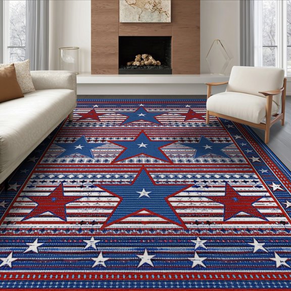 ODIKA 6'x9' Traditional Blue Washable Area Rug Non-Slip, Chair-Friendly, for Dining Room, Under Table, Office Décor