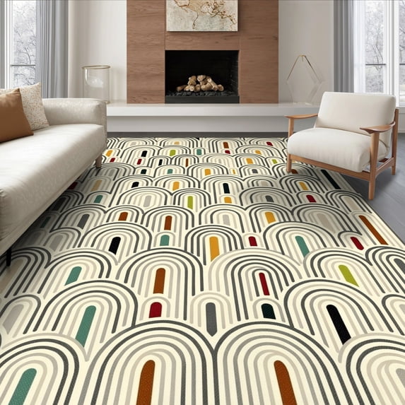 ODIKA 6'x9' Ultra-Soft Area Rug, Abstract Arches Geometric Pathway Design Modern Floor Covering None Washable, Bare feet friendly, Silk-Touch for Guest Room, Bedroom
