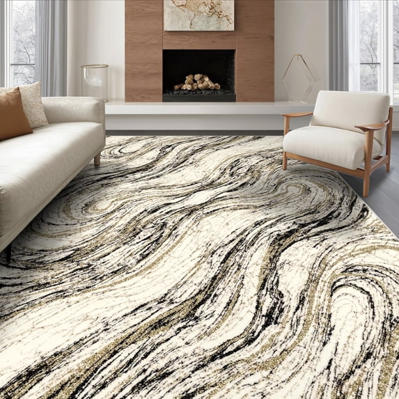 ODIKA 6'x9' Ultra-Soft Area Rug, Abstract Diagonal Veined Flow Streaks Symmetrical Motif Swirl Flowing Dynamic None Washable, Bare feet friendly, Silk-Touch for Guest Room, Bedroom