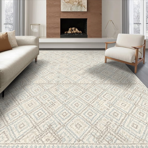 ODIKA 6'x9' Ultra-Soft Area Rug, Abstract Palette Interlocking Structured Symmetry Pale None Washable, Bare feet friendly, Silk-Touch for Guest Room, Bedroom